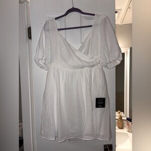 Lulu's White Puff Sleeve Tunic Dress